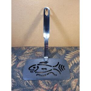 Silver Handle Black Nylon Turner with Fish Cut Out